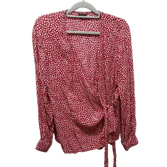 Talbots Tops - Talbots red white printed wrap top V neck blouse plus X 1x